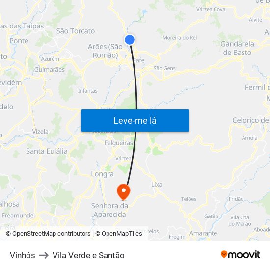 Vinhós to Vila Verde e Santão map