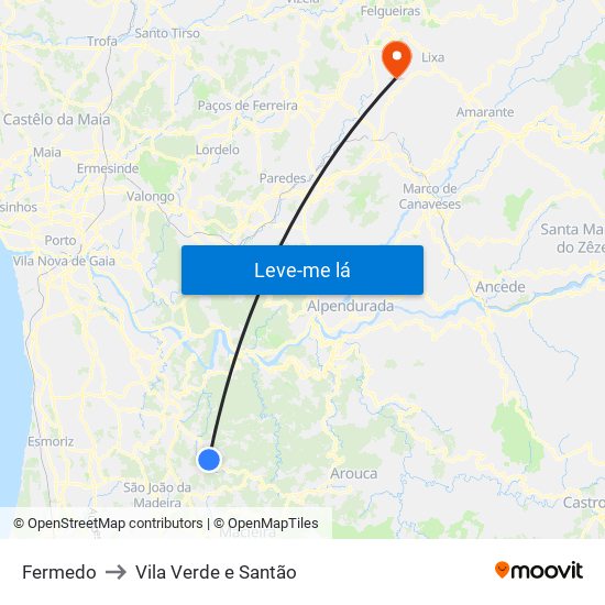 Fermedo to Vila Verde e Santão map