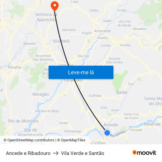 Ancede e Ribadouro to Vila Verde e Santão map