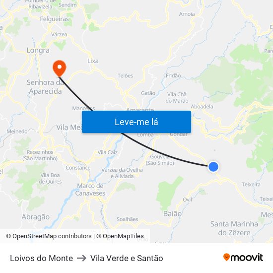 Loivos do Monte to Vila Verde e Santão map