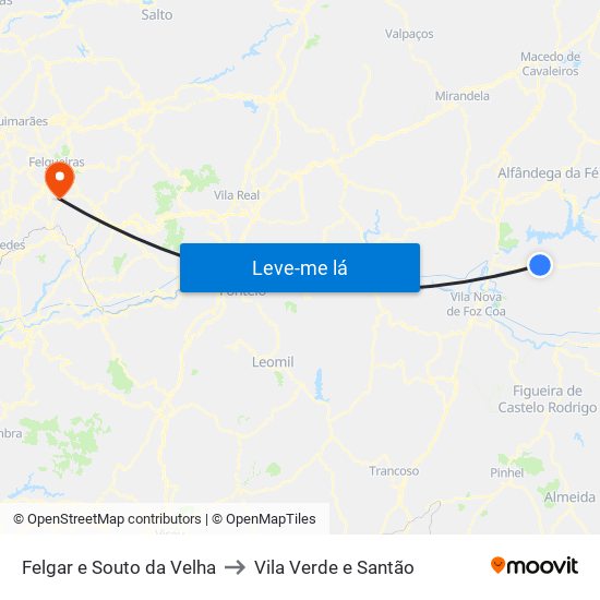 Felgar e Souto da Velha to Vila Verde e Santão map