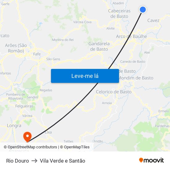 Rio Douro to Vila Verde e Santão map