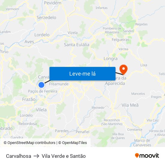 Carvalhosa to Vila Verde e Santão map