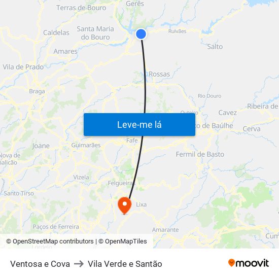 Ventosa e Cova to Vila Verde e Santão map