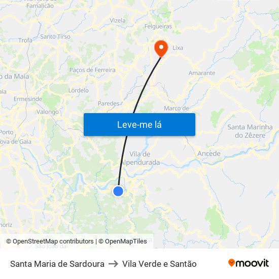 Santa Maria de Sardoura to Vila Verde e Santão map