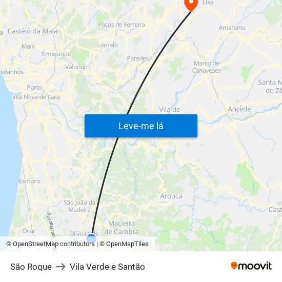 São Roque to Vila Verde e Santão map