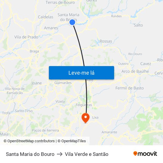 Santa Maria do Bouro to Vila Verde e Santão map