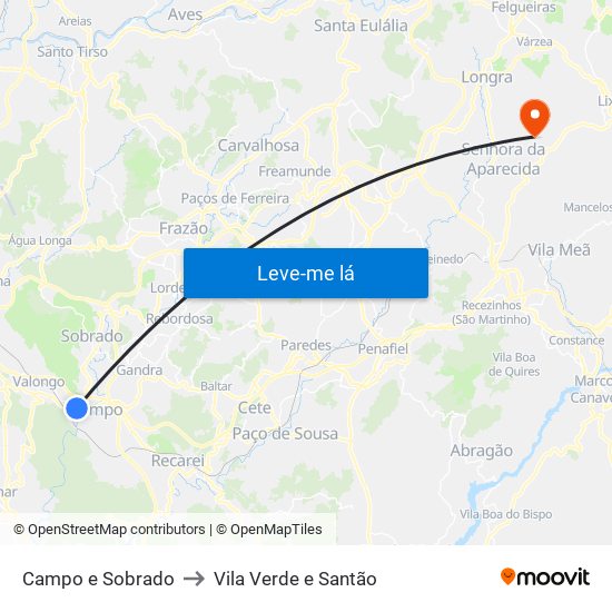 Campo e Sobrado to Vila Verde e Santão map