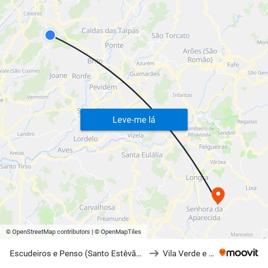 Escudeiros e Penso (Santo Estêvão e São Vicente) to Vila Verde e Santão map