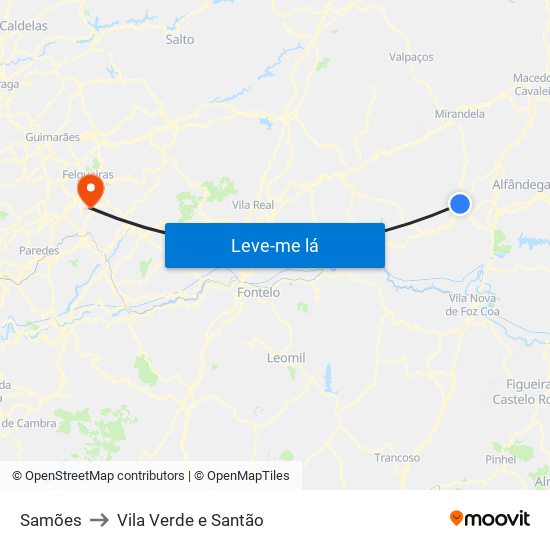 Samões to Vila Verde e Santão map