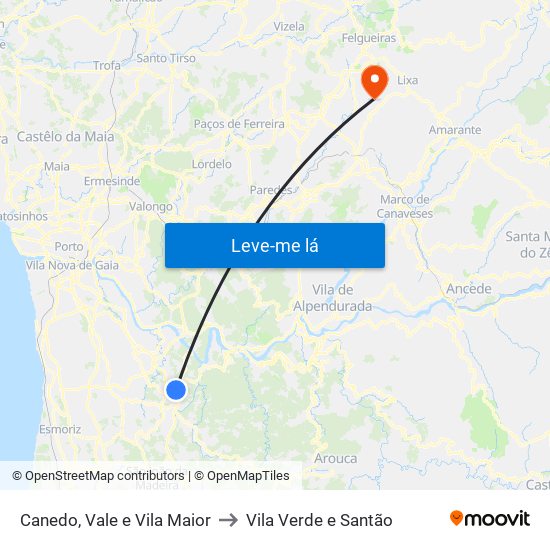 Canedo, Vale e Vila Maior to Vila Verde e Santão map