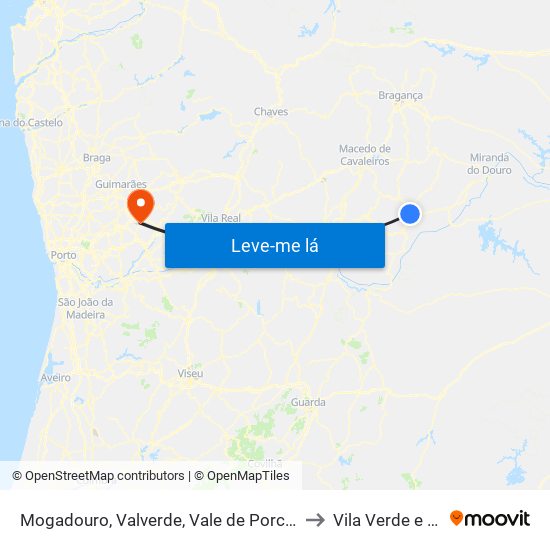 Mogadouro, Valverde, Vale de Porco e Vilar de Rei to Vila Verde e Santão map