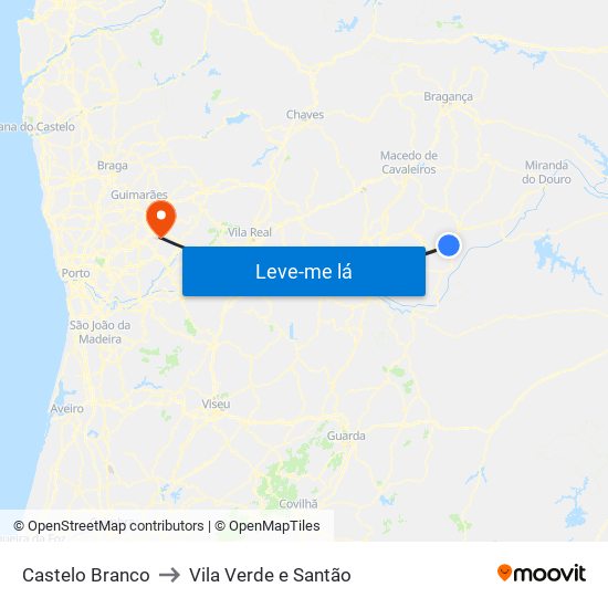 Castelo Branco to Vila Verde e Santão map