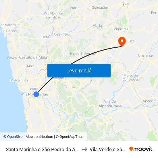 Santa Marinha e São Pedro da Afurada to Vila Verde e Santão map