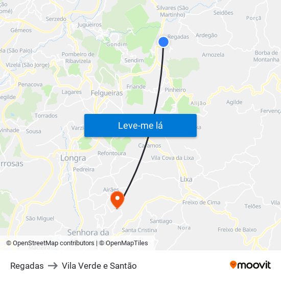 Regadas to Vila Verde e Santão map