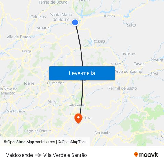 Valdosende to Vila Verde e Santão map
