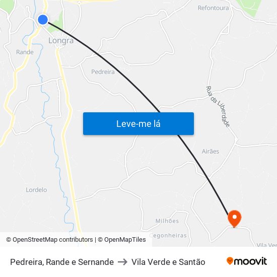 Pedreira, Rande e Sernande to Vila Verde e Santão map