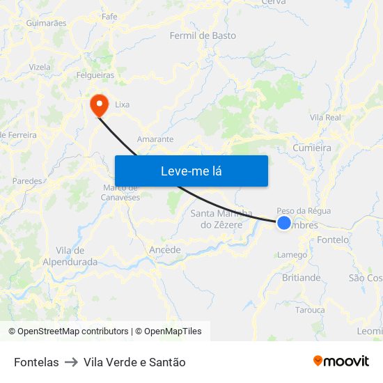 Fontelas to Vila Verde e Santão map