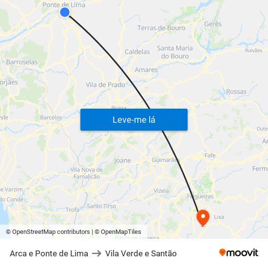 Arca e Ponte de Lima to Vila Verde e Santão map