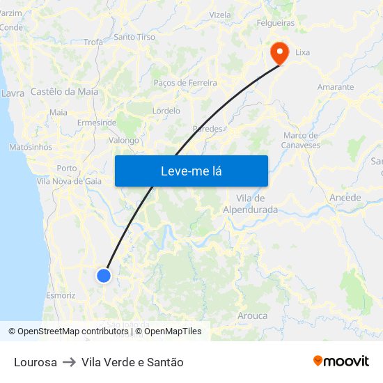 Lourosa to Vila Verde e Santão map