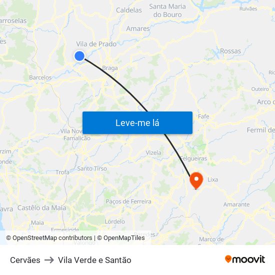 Cervães to Vila Verde e Santão map