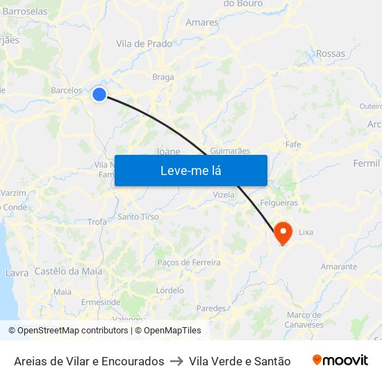 Areias de Vilar e Encourados to Vila Verde e Santão map