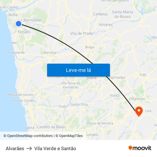 Alvarães to Vila Verde e Santão map