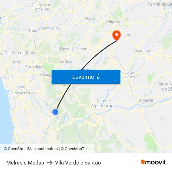 Melres e Medas to Vila Verde e Santão map