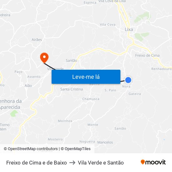 Freixo de Cima e de Baixo to Vila Verde e Santão map