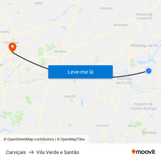 Carviçais to Vila Verde e Santão map