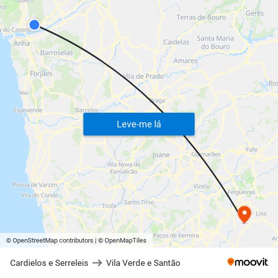 Cardielos e Serreleis to Vila Verde e Santão map