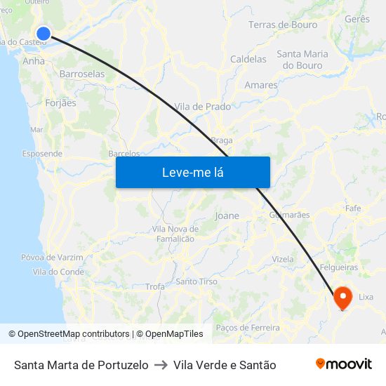 Santa Marta de Portuzelo to Vila Verde e Santão map