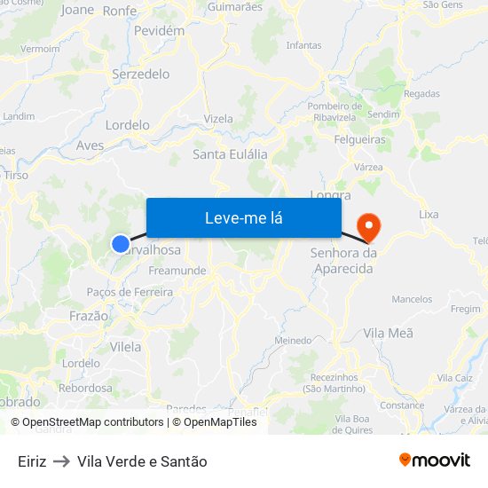 Eiriz to Vila Verde e Santão map