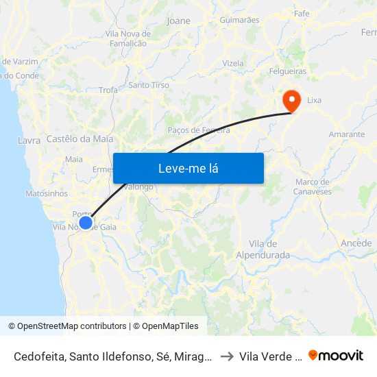 Cedofeita, Santo Ildefonso, Sé, Miragaia, São Nicolau e Vitória to Vila Verde e Santão map