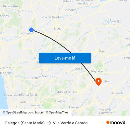 Galegos (Santa Maria) to Vila Verde e Santão map