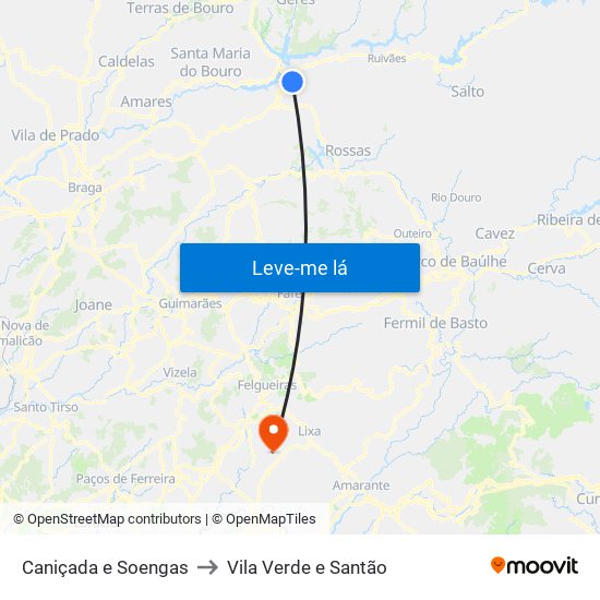 Caniçada e Soengas to Vila Verde e Santão map