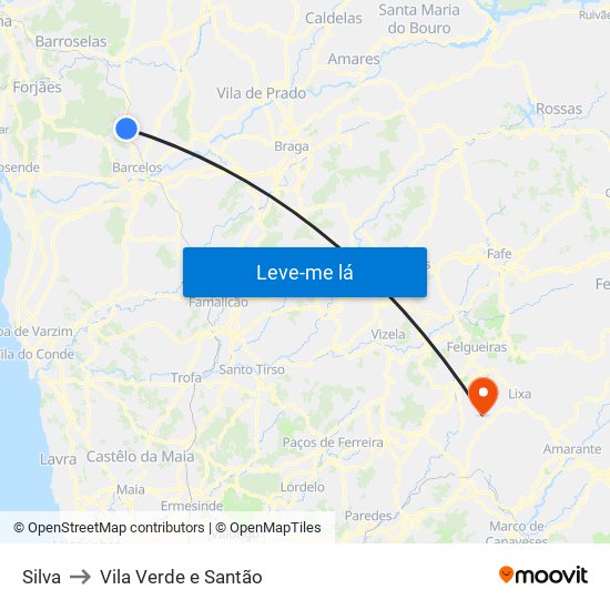 Silva to Vila Verde e Santão map