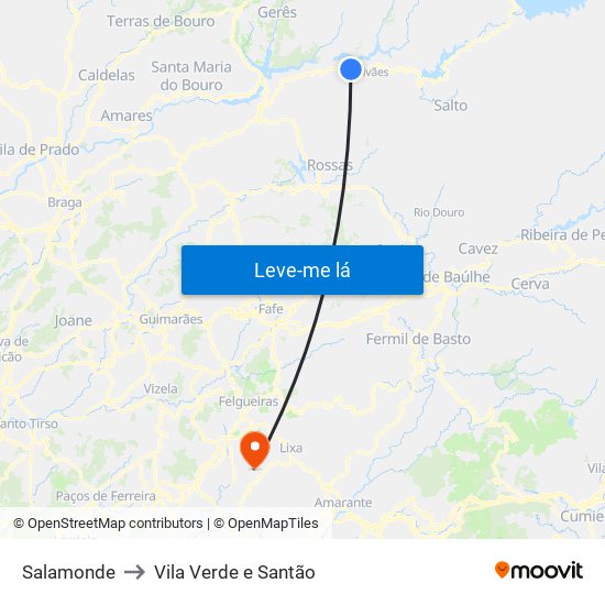 Salamonde to Vila Verde e Santão map