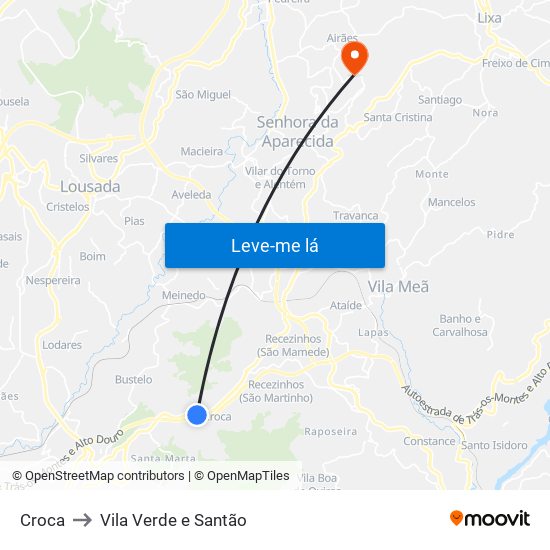 Croca to Vila Verde e Santão map