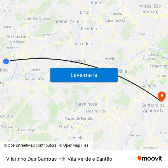 Vilarinho Das Cambas to Vila Verde e Santão map