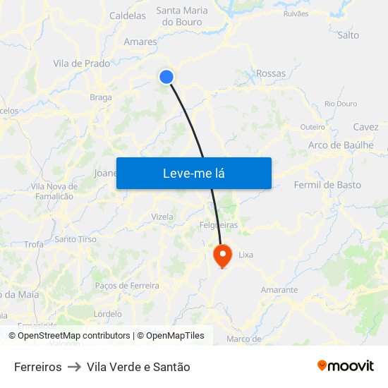 Ferreiros to Vila Verde e Santão map