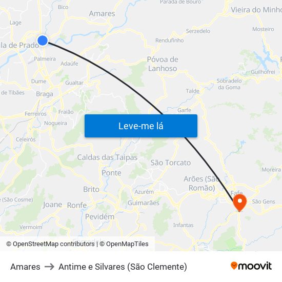 Amares to Antime e Silvares (São Clemente) map