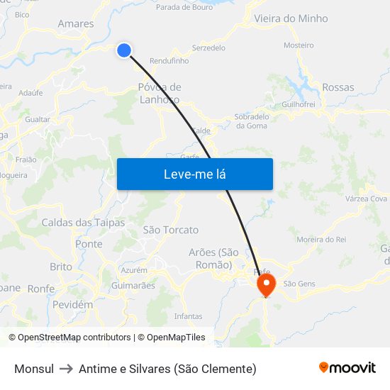 Monsul to Antime e Silvares (São Clemente) map