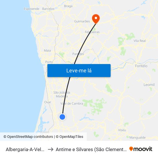 Albergaria-A-Velha to Antime e Silvares (São Clemente) map