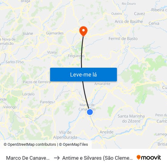 Marco De Canaveses to Antime e Silvares (São Clemente) map
