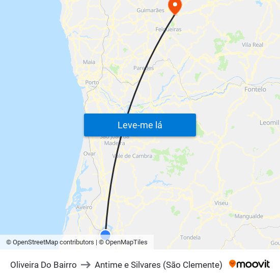 Oliveira Do Bairro to Antime e Silvares (São Clemente) map