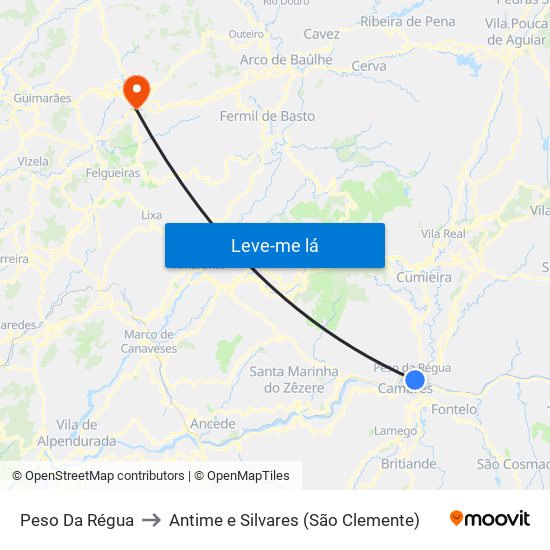 Peso Da Régua to Antime e Silvares (São Clemente) map