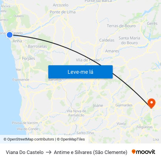 Viana Do Castelo to Antime e Silvares (São Clemente) map
