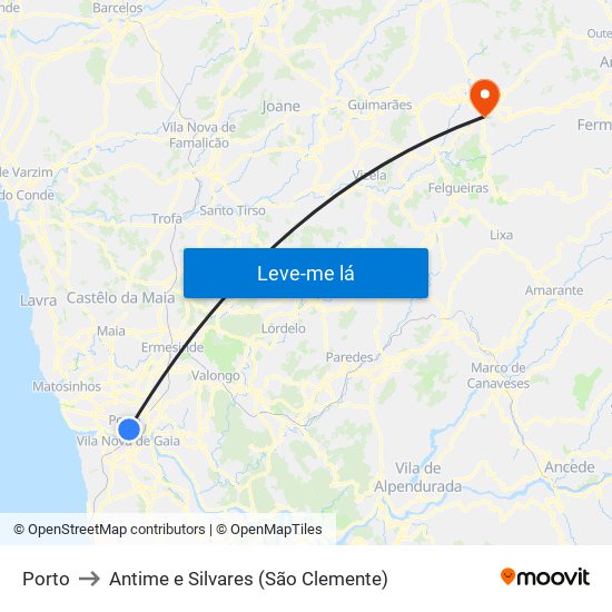 Porto to Antime e Silvares (São Clemente) map