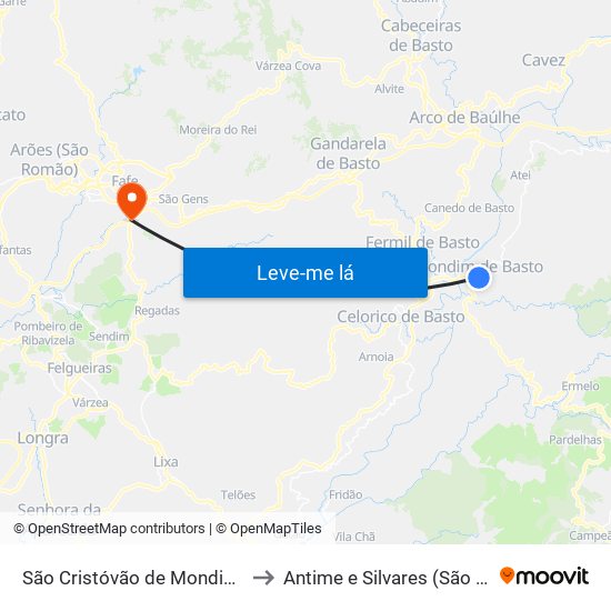 São Cristóvão de Mondim de Basto to Antime e Silvares (São Clemente) map